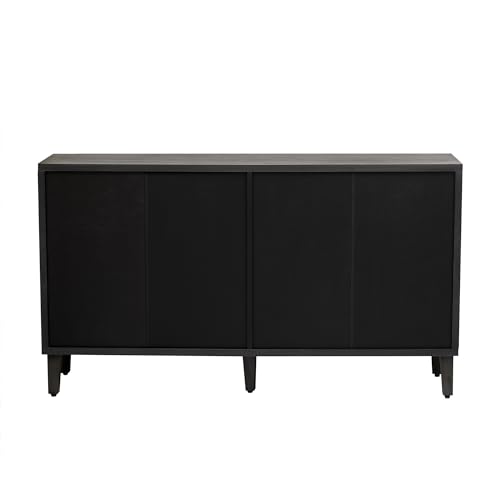 Light Luxury Style Accent Storage Cabinet with 4 Linen Cabinet Doors and Adjustable Shelves, 59.8" Wooden Sideboard Console Table with Metal Handles for Living Room, Study Room, Entrance (Beige-08)