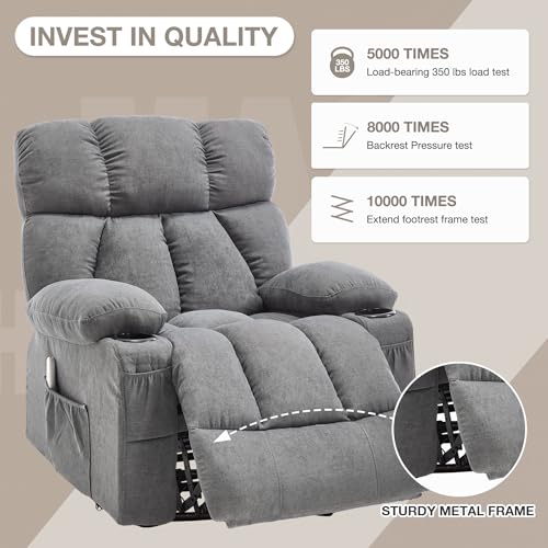Massage Rocker Recliner Chair with Heat and Vibration Ergonomic Rocking Lounge Chair for Living Room Comfy Overstuffed Recliner with 4 Side Pockets,2 Cup Holders, USB Charge Port, Grey
