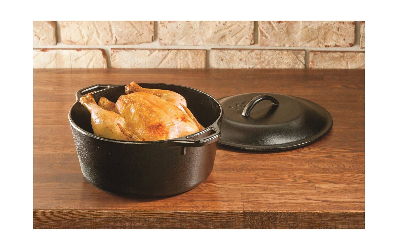 Lodge L8DOL3 Cast Iron Dutch Oven with Dual Handles Pre-Seasoned 5-Quart