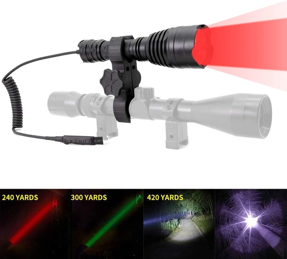 Odepro KL41Plus Hunting Flashlight Kit with Red Green IR850 White Interchangeable LED Modules, Long Range Scope Mount Predator Light with Remote Pressure Switch for Coyote Hog Varmint Night Hunt
