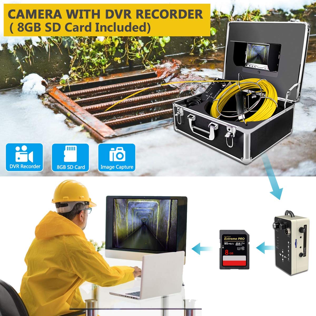 Sewer Camera with Locator, Anysun 100ft Inspection Camera with 512Hz Sonde Transmitter and Receiver Plumbing Camera Snake with DVR and 7 LCD Monitor IP68 Waterproof Pipe Inspection Camera(100ft/30m)