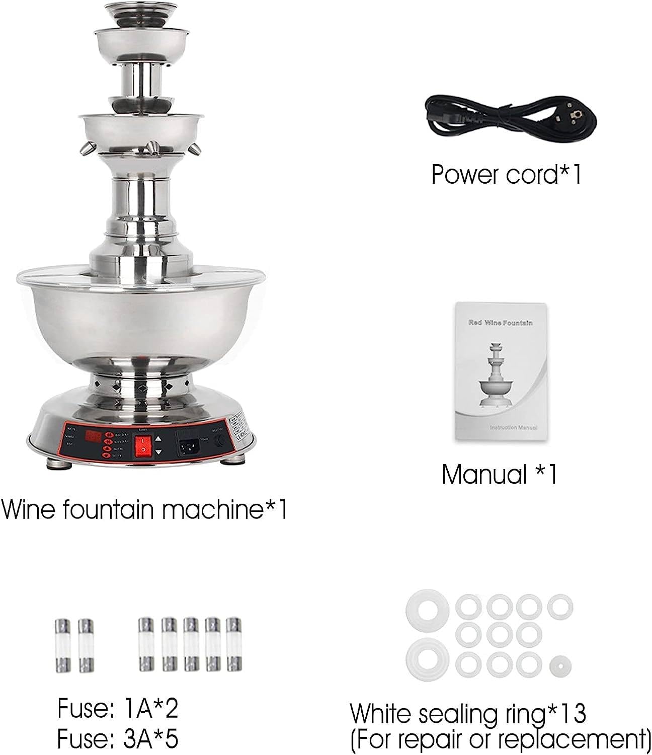 3-Tier Party Wine Fountain Machine, 120W Wine Fountain Machine, Temperature Adjustment 0~100℃,Juice and Wine Fountain with LED Lighted Base, Wine Dispenser Machine for Wedding Bar Party