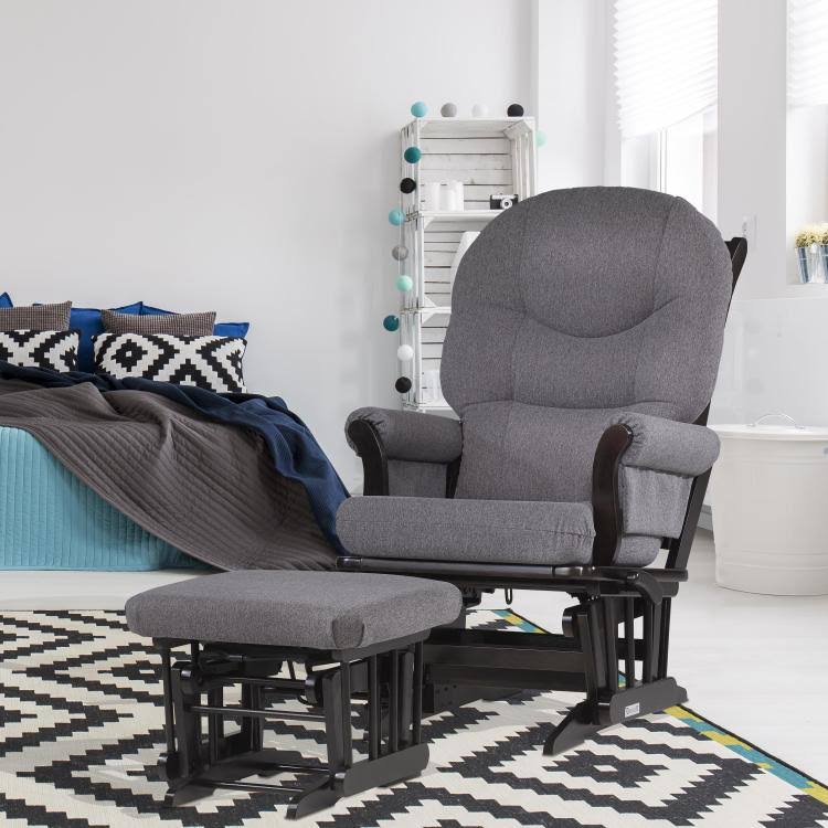 Dutailier Sleigh Glider u0026 Nursing Ottoman Combo, Light Grey Fabric