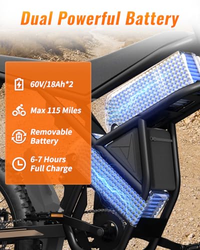 2000W/ 3000W GT73 / GT73 Pro Electric Dirt Bike for Adults - 37/50 MPH High-Speed, 25" Fat Tires & Dual Removable Battery (60V-18AH*2)| All-Terrain Off-Road eBike for Snow, Sand