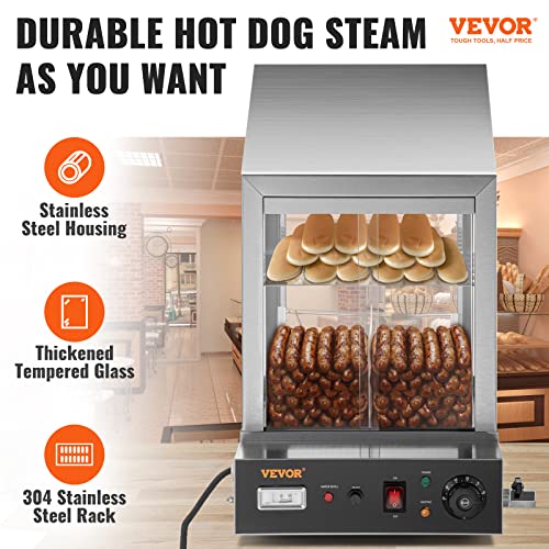 VEVOR Hot Dog Machine, 36 L, 2-Tier Hot Dog Steamer for 200 Hotdogs & 42 Buns, 1200W Electric Bun Warmer Cooker with Rotary Knob Temp Display