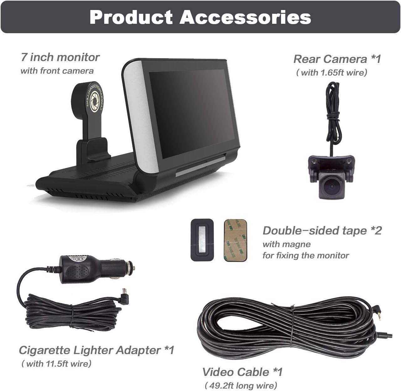 1080P HD Backup Camera and 7 inch on Dash Touch Screen with Dual Lens Recording 1080P Front and Rear for Car Truck Pickup RV SUV Vans