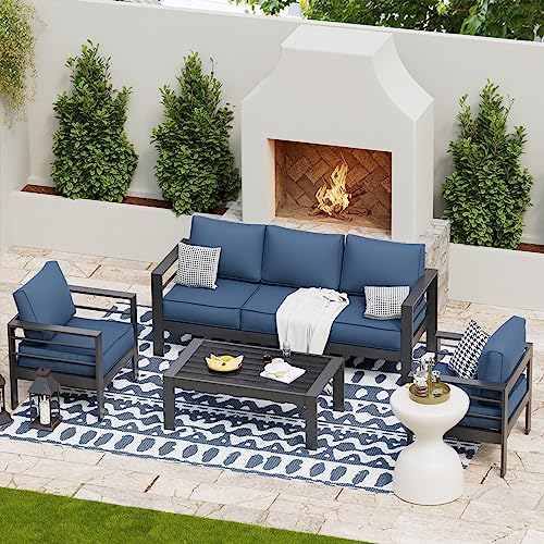 UDPATIO 8 Piece Aluminum Patio Furniture Set, Oversized Modern Outdoor Furniture Set with Olefin Fabric Cushion for Patio Deck Backyard, Dark Grey(with Waterproof Covers)