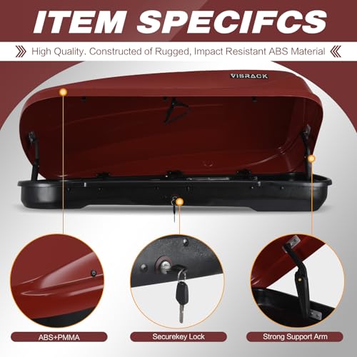 Hard Shell Roof Cargo Box, 13 Cu.Ft Gray Car Roof Top Cargo Carrier with Lock, Dual-Side Opening Luggage Storage Box, 56"x30"x13.7", Fits Most Crossbars, Tool-Free Install