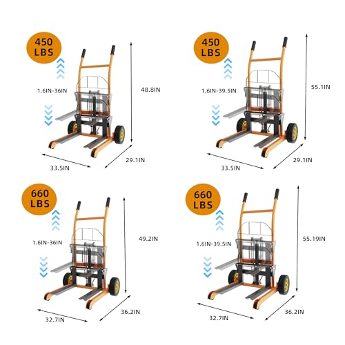 Hydraulic Material Lift Pallet Truck 450 lbs Manual Winch Stacker 36" Max Lift Dolly, Pallet Lift Table, 18.5" Fork Length, 9" Polyurethane Wheels