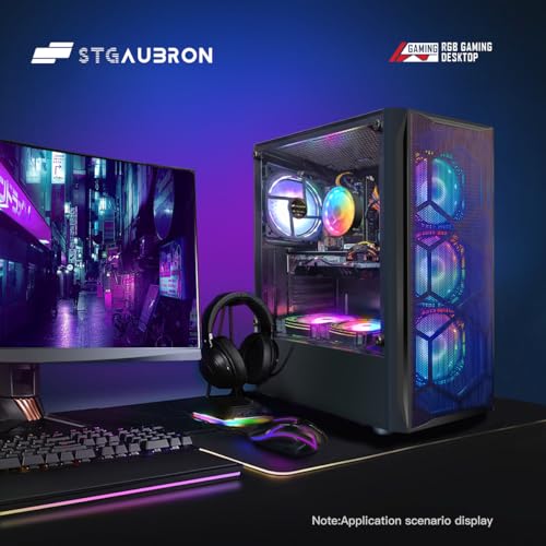 STGAubron Gaming PC Desktop Computer, Intel Core I7 up to 3.9 GHz, Radeon RX 580 8G, 16G RAM, 512G SSD, WiFi, Bluetooth 5.0, RGB Fan x6, RGB BT Sound Bar, Windows 10 Home