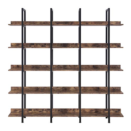 5-Shelf Bookcase, Large Open Bookshelf Modern Industrial Style, Open Display Shelves with Metal Frame for Living Room, Black