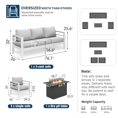 UDPATIO 8 Piece Aluminum Patio Furniture Set, Oversized Modern Outdoor Furniture Set with Olefin Fabric Cushion for Patio Deck Backyard, Dark Grey(with Waterproof Covers)