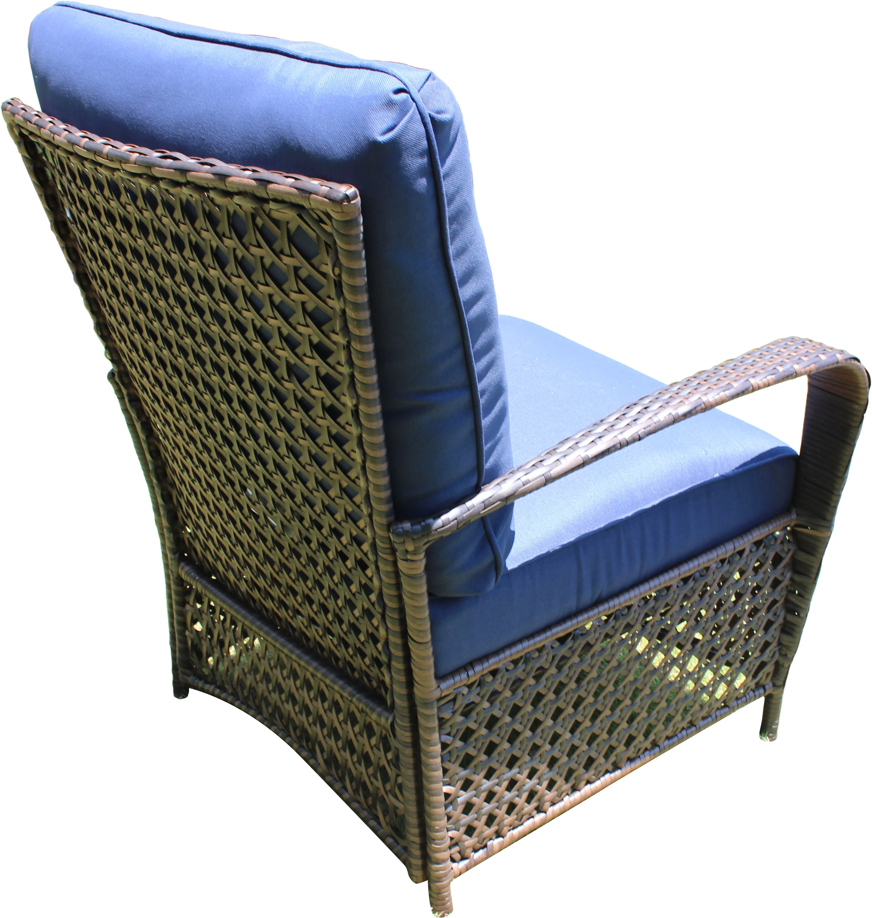 Belle Patio Amber 4 Piece Wicker Outdoor Patio Furniture Conversation Set with 4 Seats, Tempered Glass Table Top, Navy Cushions