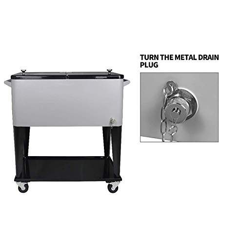 SHAREWIN 80 Quart Rolling Ice Chest on Wheels and Handle,Rolling Cooler Cart Outdoor Beverage Cart for Patio Party,Backyard,Pool,Picnic, BBQ
