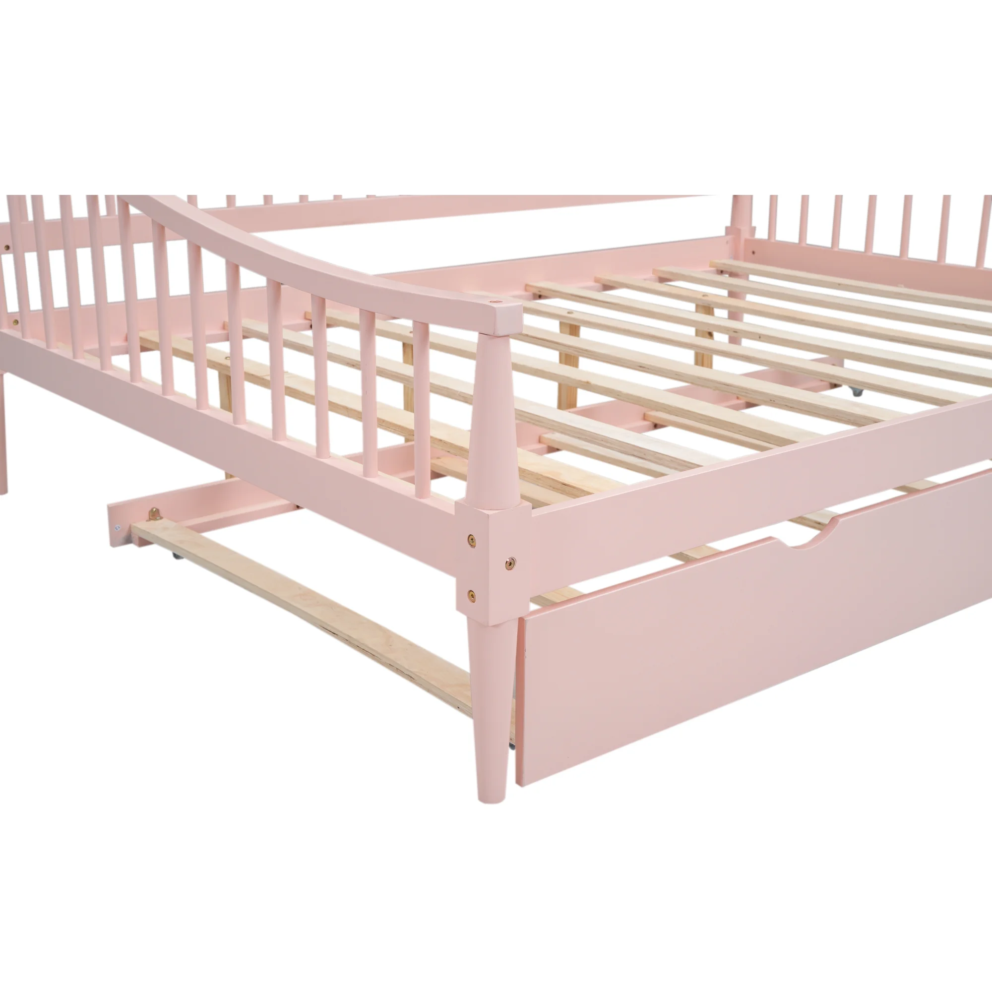 EUROCO Wood Full Size Daybed with Twin Trundle Bed for Kids Teens Adults, Solid Wood Bed Frame with Support Legs, Pink