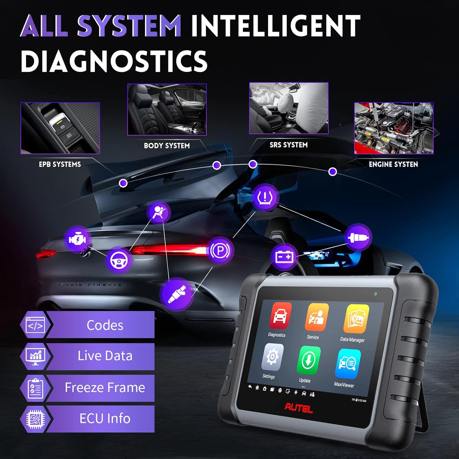 Autel Scanner MaxiCOM MK808Z - 2024 Bidirectional Tool Updated of MX808/MK808, Same As MK808S MX808S, Alternative MX900 All System Diagnostic Tool, 28+ Service, Active Testing Scanner