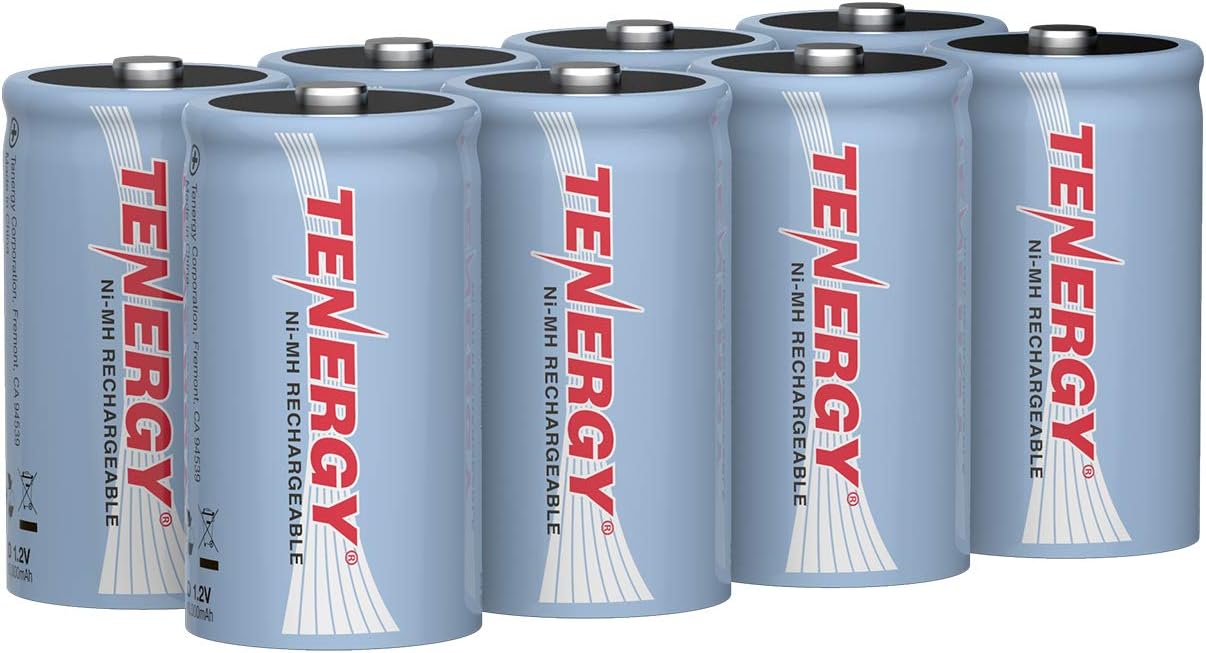 Tenergy 10000mAh NiMH D Battery, Rechargeable High Capacity D Size Battery, High Drain D Cell Batteries for Flashlight, 16-Pack - UL Certified