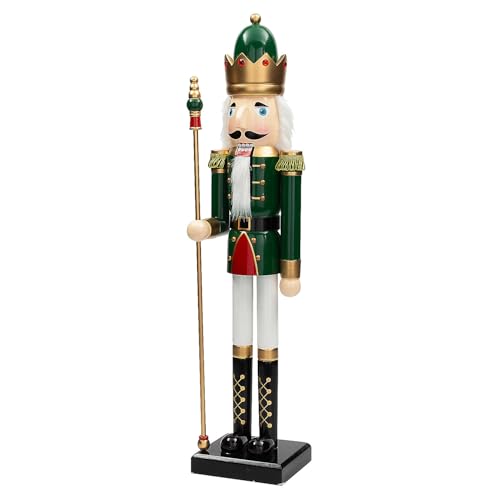 Fun Express 3 Ft. Large Classic Green Wooden Holiday Nutcracker with Scepter, Festive Christmas Decoration