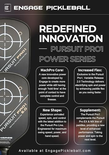 Engage Pursuit Pro1 6.0 Pickleball Paddle - Raw T700 Toray Carbon Fiber for Extreme Spin - MachPro Core for Maximum Power & Control