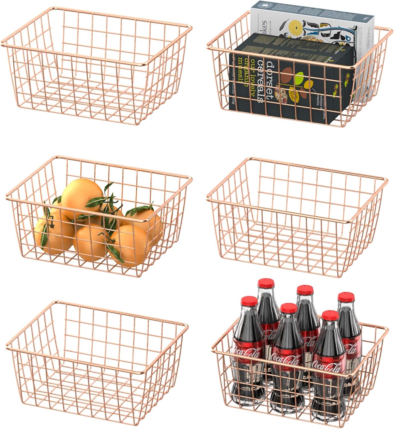 Wire Basket, Warmfill 6 Pack Wire Baskets for Storage Durable Metal Basket Pantry Organizer Storage Bin Baskets for Kitchen Cabinets, Pantry, Countertop, Closets, Black (2 Small, 2 Medium, 2 Large) Pack of 2