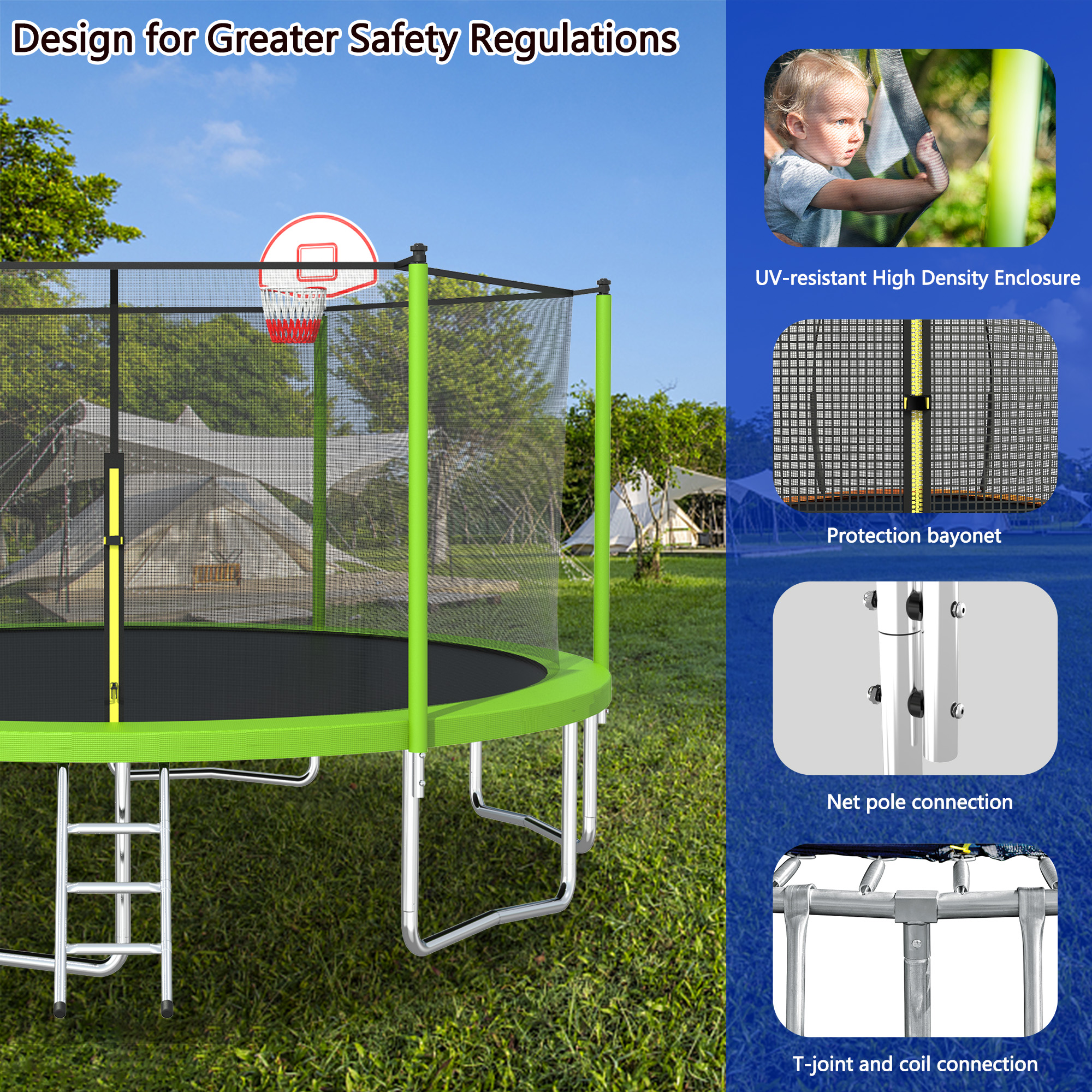 EUROCO 1300LB 15FT Trampoline for Adults and Kids, Trampoline with Enclosure ,Ladder,Basketball Hoop,Heavy Duty Recreational Trampoline Capacity for 7-8 Kids