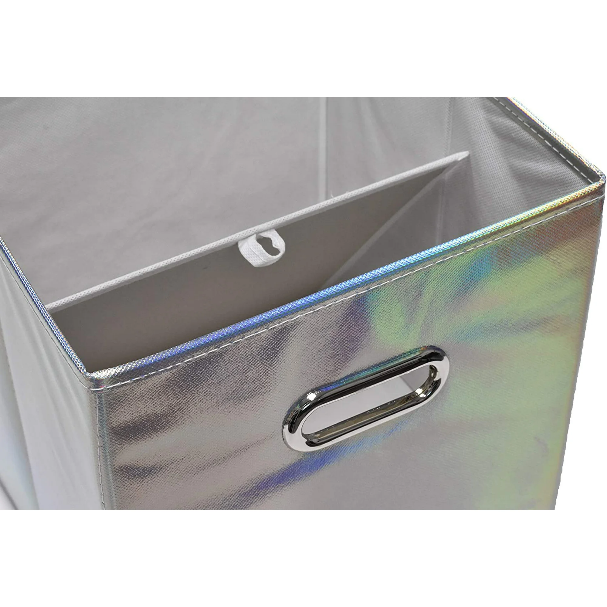 Foldable Laundry Storage Bins 6-Pack – Collapsible Cube Organizers for Shelves, Closets, Underbed, Clothes, Toys – Shiny Silver
