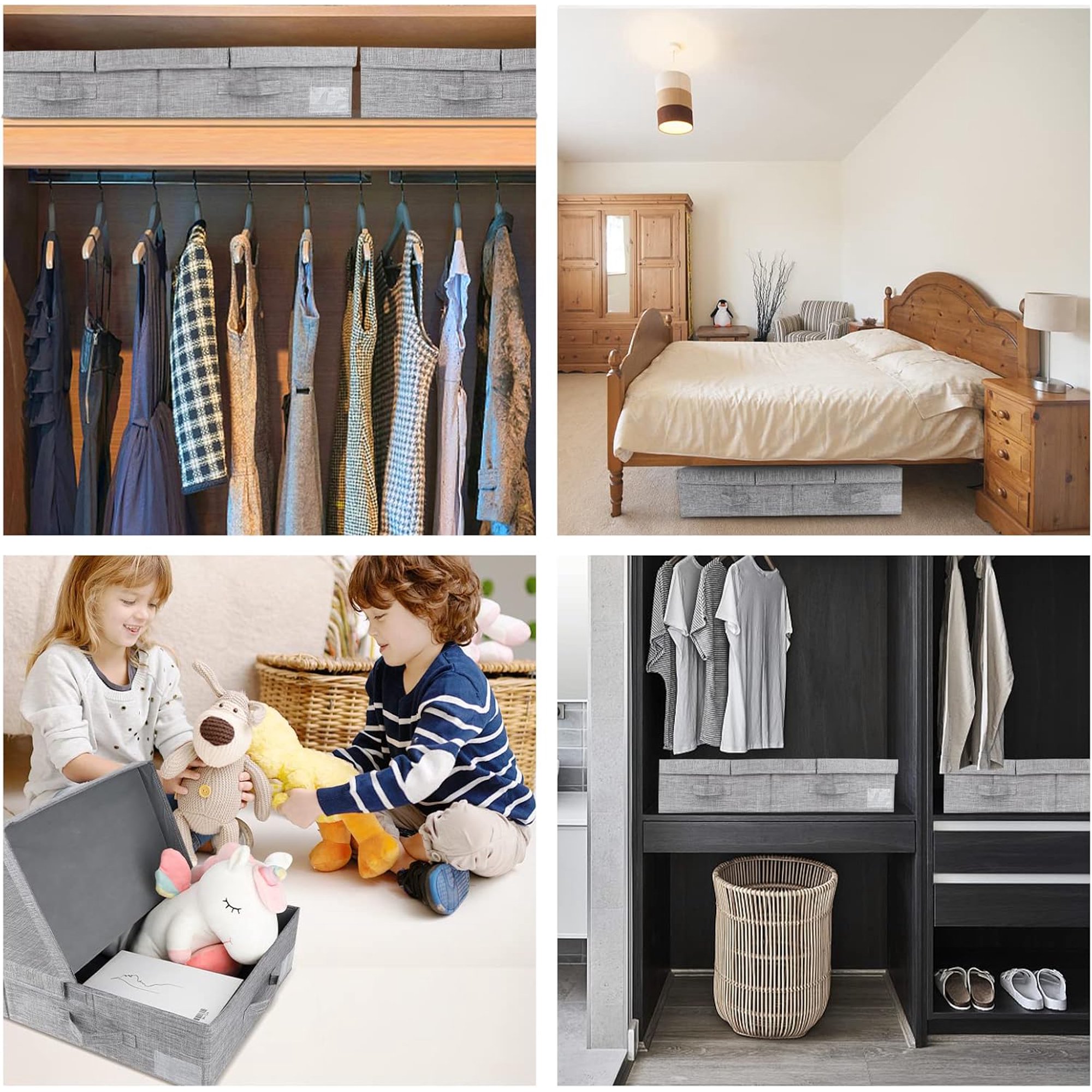 Hltser HCOCM   Underbed Storage Container Bins with Lids  Under Bed Storage Organizer with Sturdy Handles Sidewalls Bottom  Foldable Clothes Bag () Large  Grey