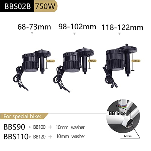 BBS02B 48V 750W Mid Drive Kit Motor with Battery (Optional), Display for BB 68-73mm DIY Electric Bike Conversion Kit for Mountain Road Ebike (44T+No Battery+Brake Lever, C965 Display)