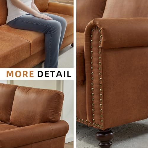 80” Sofa Couch with Storage, Mid Century Modern Rolled Arm Couches for Living Room Furniture Sofas, Nailhead Trim, Easy Assembly, Coffee