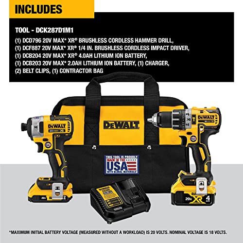 DEWALT 20V MAX Cordless Drill Combo Kit, Power Tool Combo Kit, 2-Tool (DCK287D1M1)