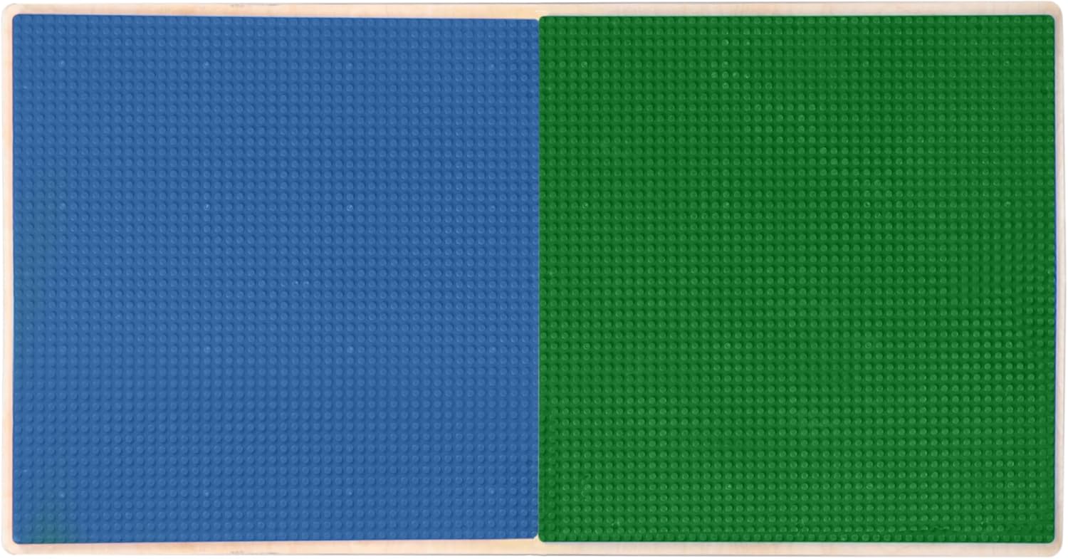 Time-2-Play Montessori Kids Play Table, Blue & Green Reactangular Activity Table with Storage for Toddlers Compatible with Duplo Building Blocks [12”-17” Adjustable Legs]