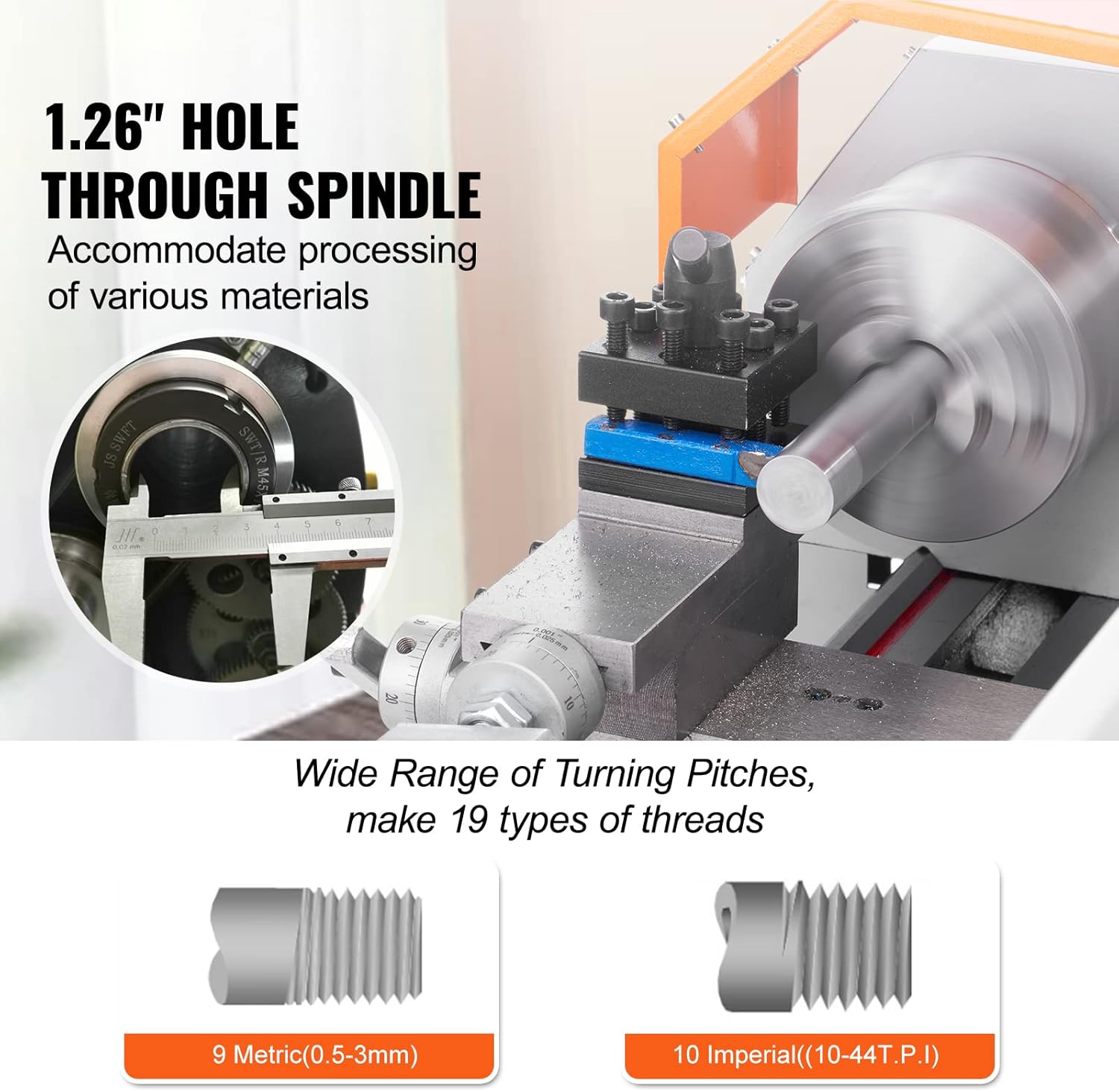 VEVOR Mini Metal Lathe Machine, 7'' x 16'', 800W Precision Benchtop Power Metal Lathe, 150-2500 RPM Continuously Variable Speed, with 3.9'' 3-jaw Metal Chuck Tool Box for Processing Precision Parts