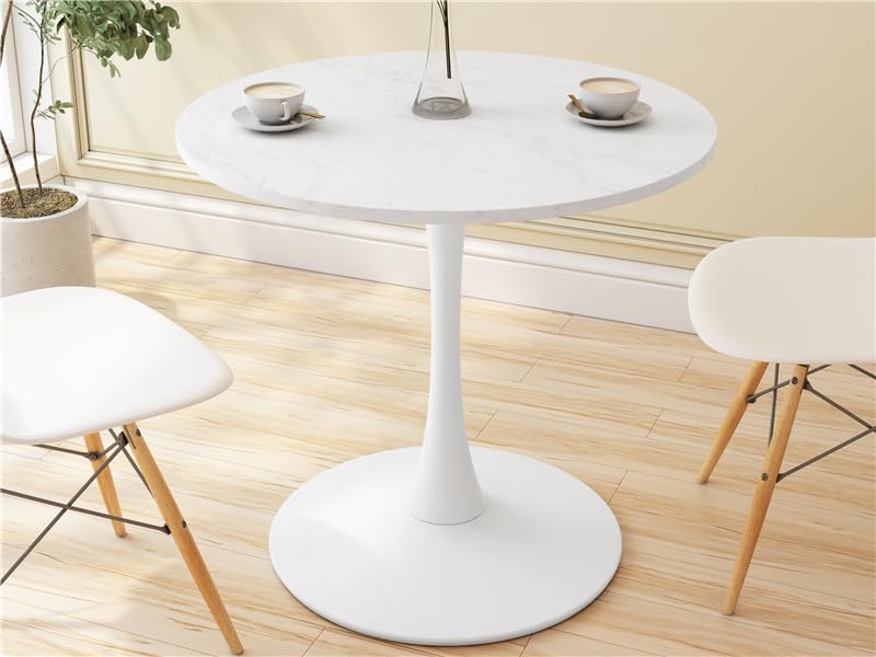 47.24" Round Dining Table for 4-6 People,Mid-Century Tulip Dining Kitchen Table,MDF Tabletop and Pedestal Dining Table,Easy Assembled End Table Leisure Coffee Table,White