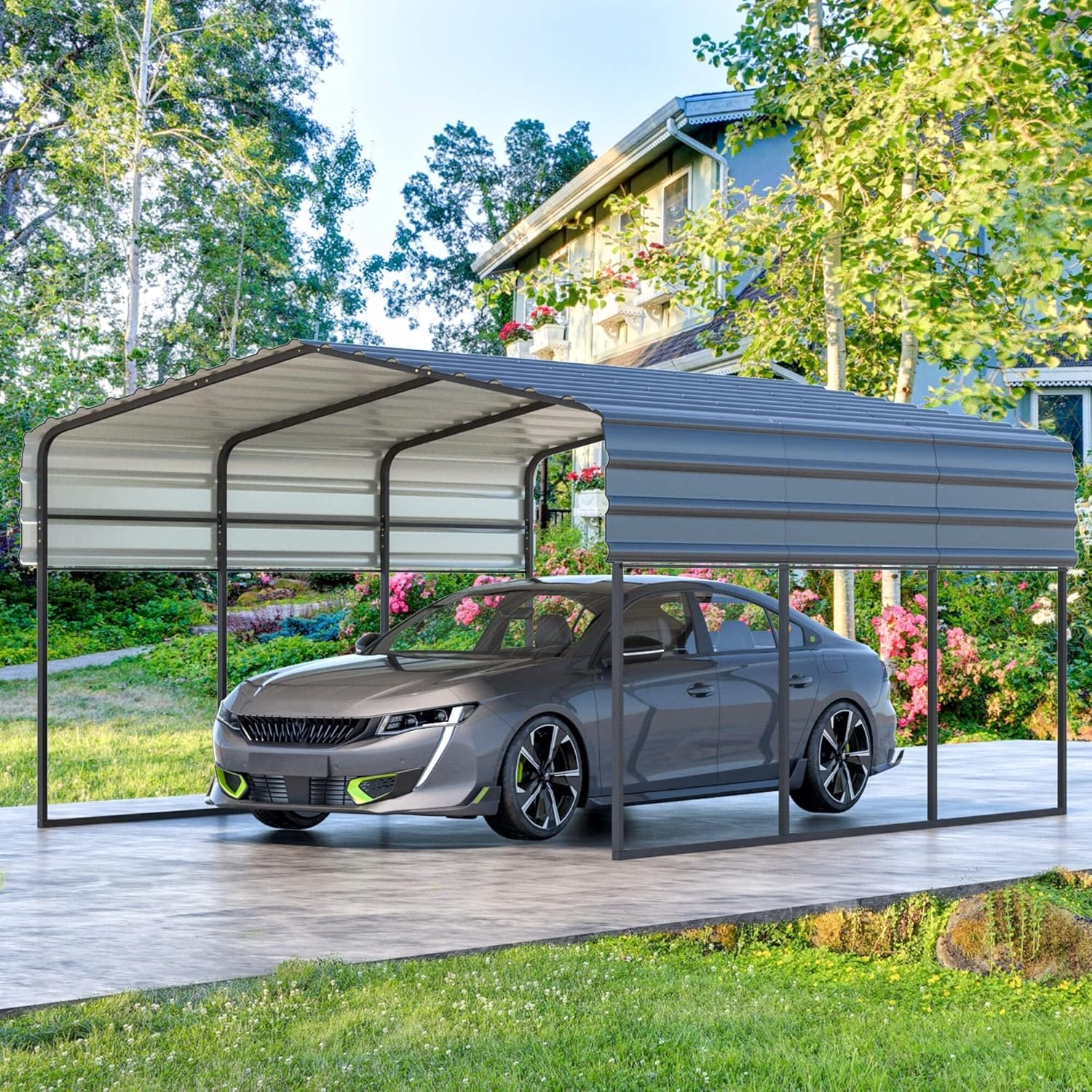 12'x20' Heavy Duty Metal Carport, Multi-Purpose Car Shelter with Galvanized Steel Roof, Upgraded Extra Large Garage for 2 Car, Boats and Tractors