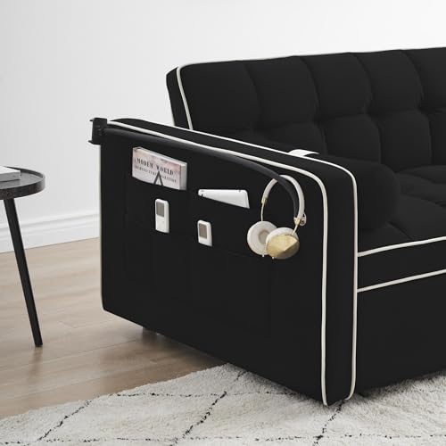 LUMISOL Convertible Couch with Pullout Bed, 3 in 1 Sleeper Sofa Couch Bed, 55" Sofa Bed with Adjustable Backrest, Pull Out Loveseat Sleeper with Pillows & Pockets for Living Room Apartment, Beige