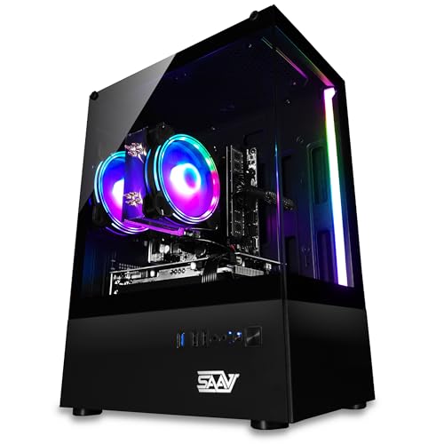 SAAV X1 Prebuilt Gaming PC Bundle with Monitor 22in, Intel i5 3.4GHz, 16GB RAM, GEFORCE GTX750 GDDR5, 512GB NVME, WiFi 6, Bluetooth, Win 10, Mouse Keyboard, Gaming PC Setup, PC Gaming Computer Desktop