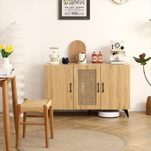 Spacious 45" Sideboard Buffet Cabinet with Rattan Mesh Doors, Durable Melamine and Carbon Steel Kitchen Storage Cabinet, Elegant Engineering Wood Frame, Versatile for Dining Room, Bedroom