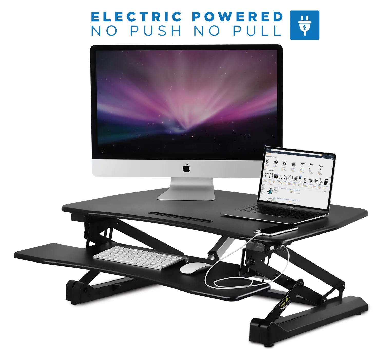 Mount-It! Electric Standing Desk Converter | Motorized Sit Stand Desk With Built In USB Port | Black