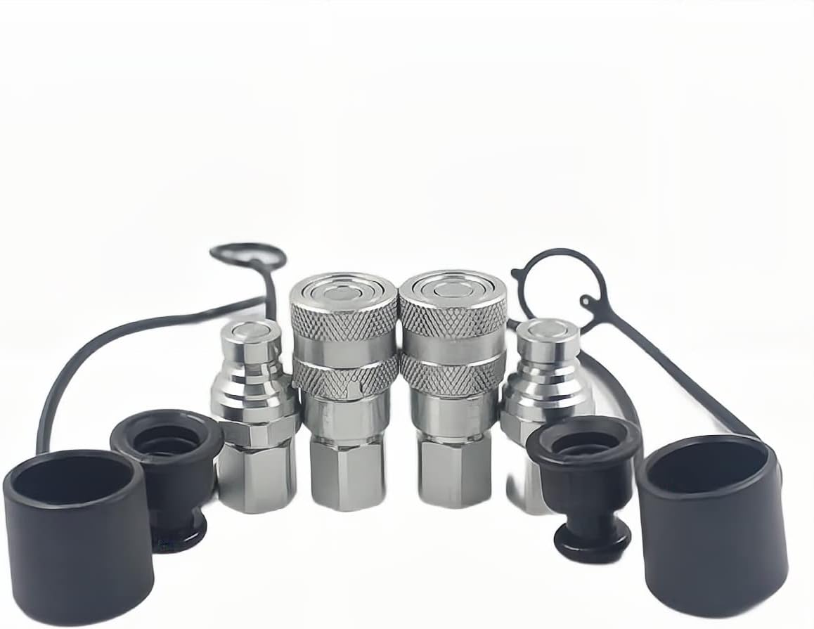 2-Sets ISO16028 1/4 Flat Face Hydraulic Quick Connect Coupling/Coupler Set W/Black Dust Cap 1/4'' NPT Thread