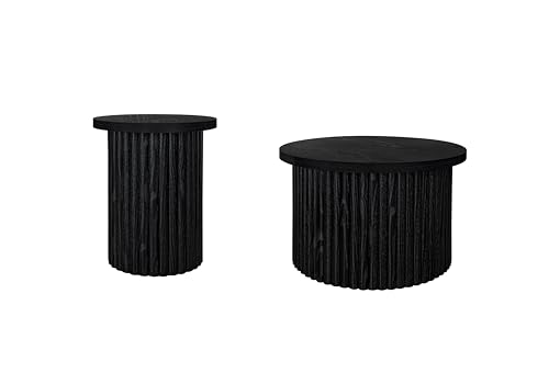 2-Piece Cloud Shape Living Room Coffee Table Set, Wooden Modern Nesting Table Coffee Table Set of 2 End Table for Living Room,Stacking Side Tables,No Need Assembly,Black