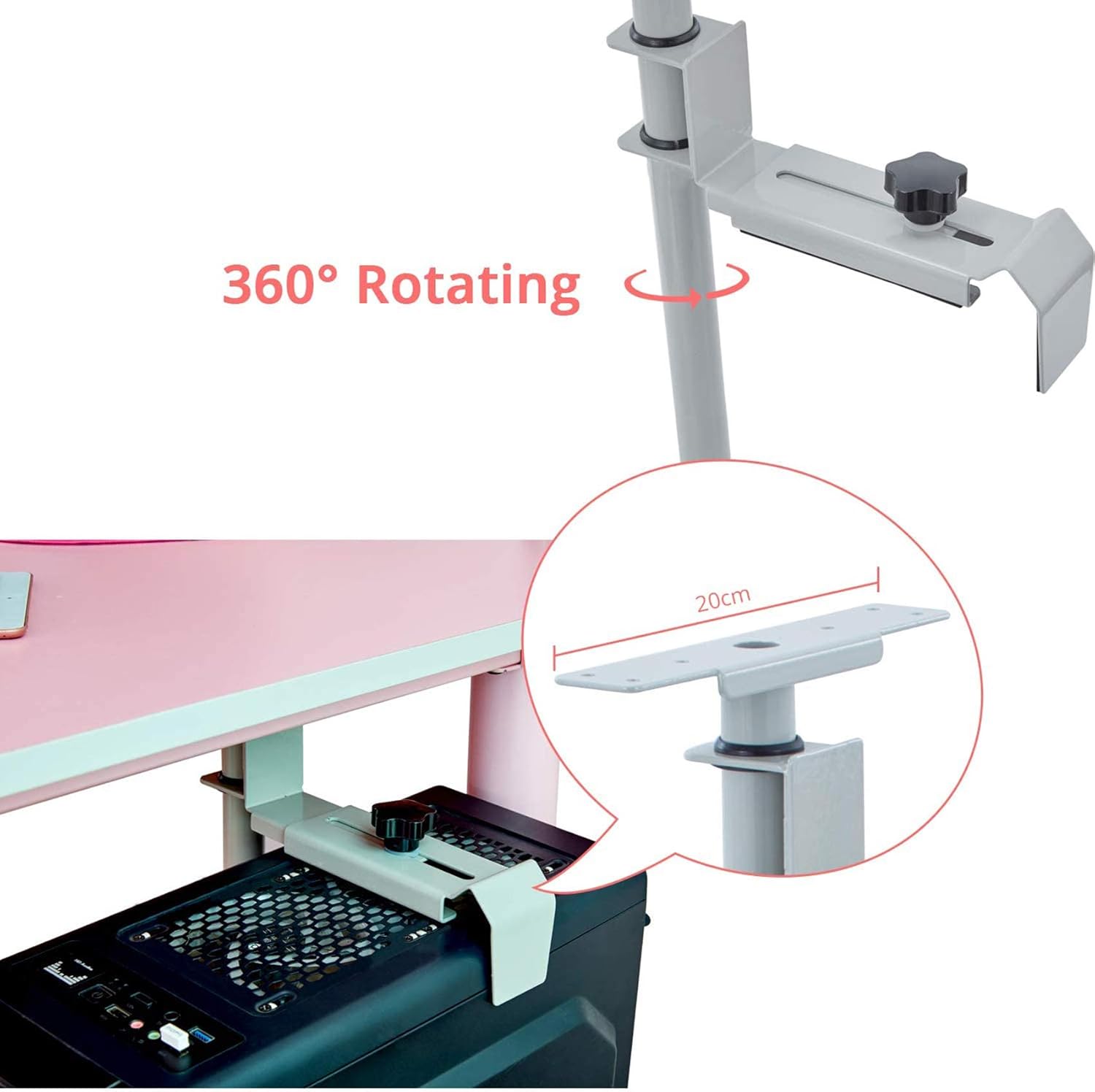 EUREKA ERGONOMIC CPU Holder Under Desk Mount, Computer Tower Case Holder 360° Swivel Height & Width Adjustable, Holds up to 44 lbs, Fits Most Computer Cases, Grey Pack of 2