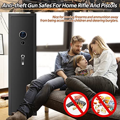 【2024 New】7-8 Rifle Gun Safe Gun Cabinet Fire Resistant with Removable Shelf, Large Unassembled Gun Safes for Home Rifle and Pistols with Silent Mode, Anti-Theft Long Gun Safes for Rifles and Shotguns