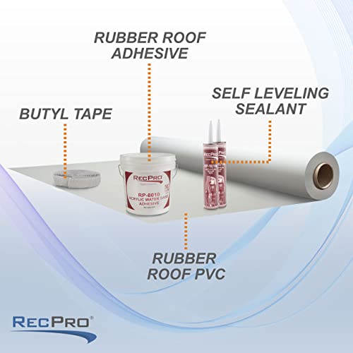 RecPro RV PVC Rubber Roof Kit | 8.5' Wide | Camper, Motor Home, Trailer Roof | Made in USA (35 Feet)