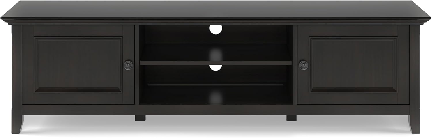 SIMPLIHOME Amherst SOLID WOOD Wide Transitional Media Stand for TVs up to 80 inches for The Living Room and Entertainment Center, 72 inch, Hickory Brown