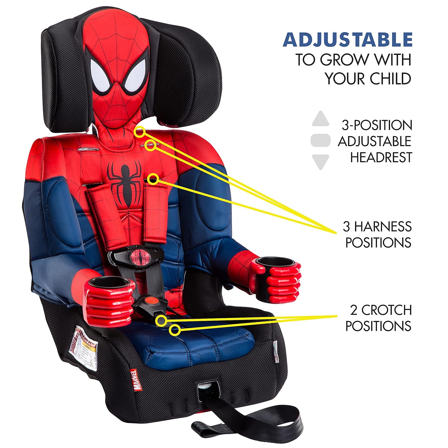 KidsEmbrace Marvel Spider-Man 2-in-1 Harness Booster & DC Comics Batman High Back Booster Car Seats, 2 Modes