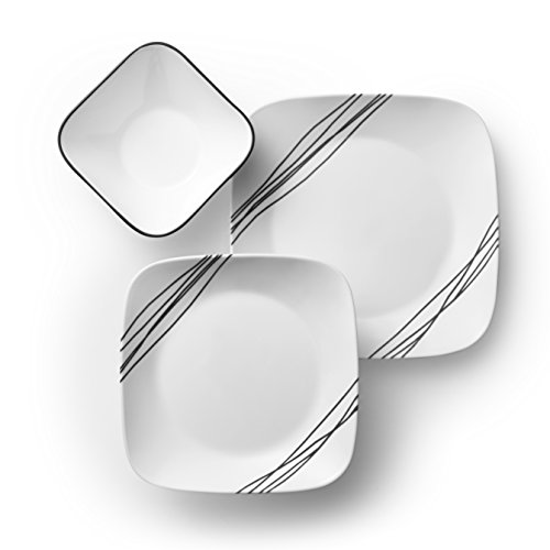 Corelle Vitrelle 18-Piece Service for 6 Dinnerware Set, Timber Shadows & Vitrelle 1-Qt Serving Bowl 2-Pack, Large Serving Bowl, Triple Layer Glass, White