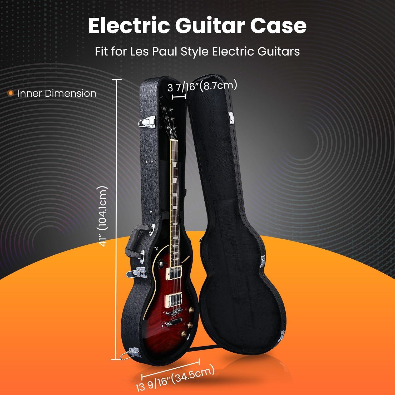 Guitar Hard Case for LP Les Paul Style Electric Guitars PU Leather Wooden Hard-Shell Case with Lock Molded Handle Black