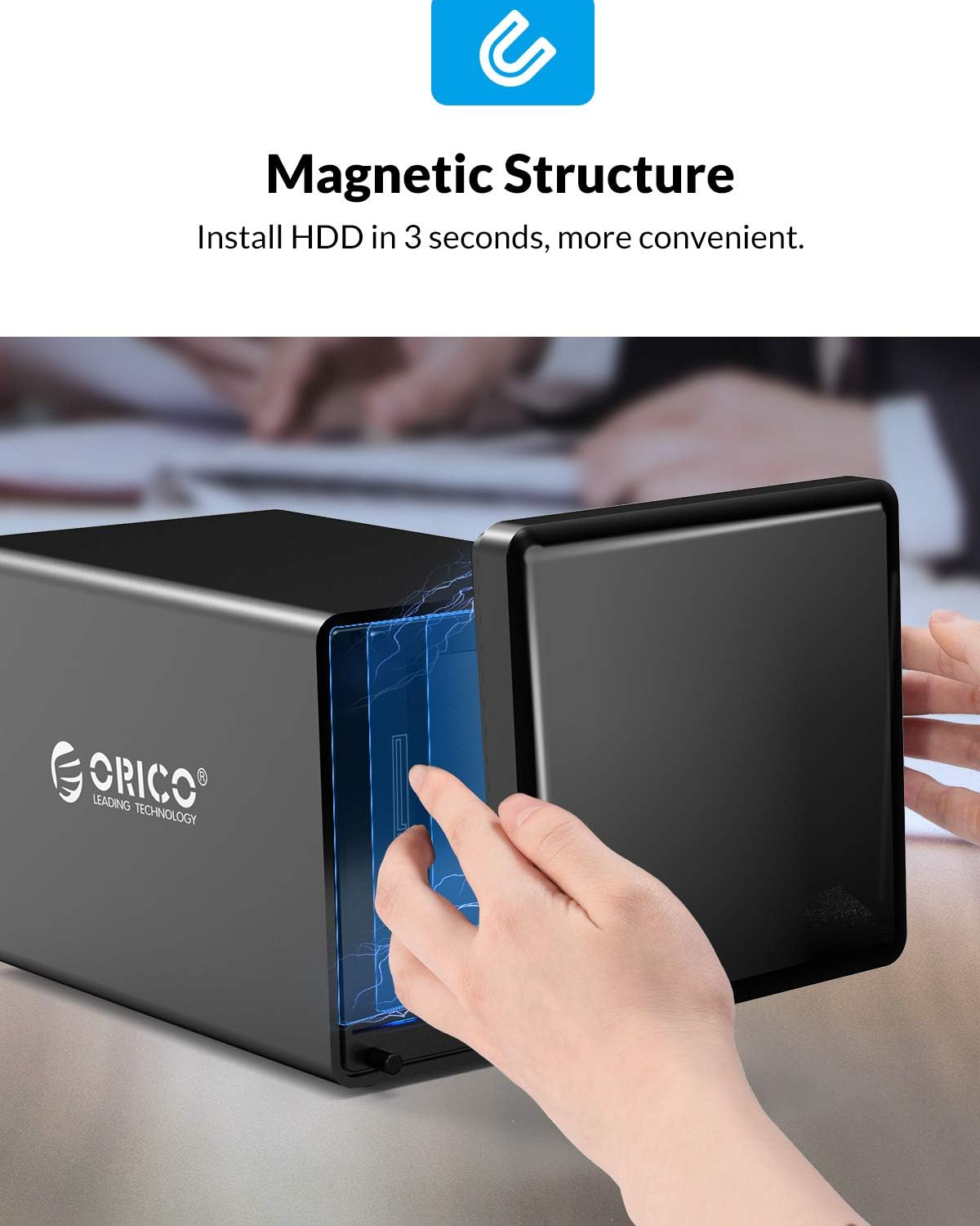 ORICO 4 Bay HDD Raid Enclosure USB External Hard Drive Enclosure Aluminum Magnetic SATA III Disk Storage Case Tool-Free for 2.5/3.5 SSD HDD Support 64TB(4X16TB) for Data Backup NAS Expansion NS400RU3