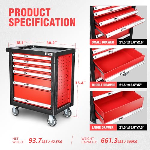 DNA MOTORING 7-Drawer Rolling Tool Cabinet Chest with Keyed Locking System Non-Slip Mat, for Garage Warehouse Workshop, Green, TOOLS-00399