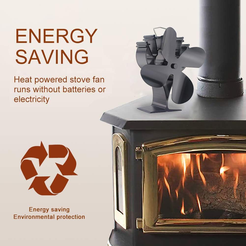 VODA Newly Upgrade 4 Blades Heat Powered Stove Eco Fan with Magnetic Thermometer for Wood Log Burner Fireplace Pack of 2